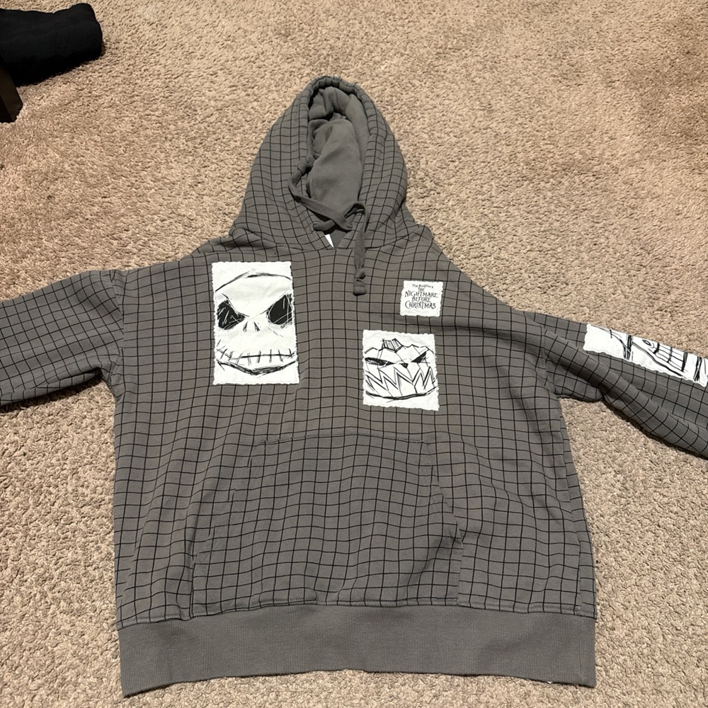 Disney Gray Checkered Hoodie with Graphic Patches